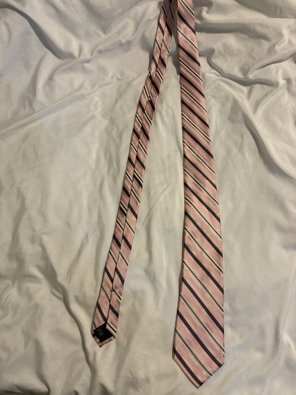 Michael Kors Men's Striped Neck Tie Pink Navy Blue, 100% Silk
